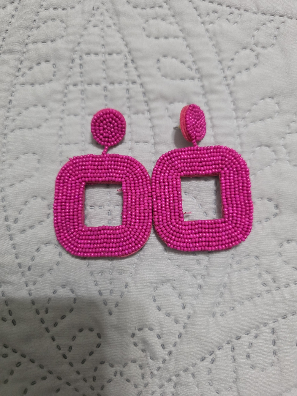 Source Unknown Vibrant Hot Pink Beaded Square Drop Earrings